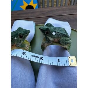 Frog Napkin Rings, Green Carved Wood Look, Set of 2, Table Decor, vintage